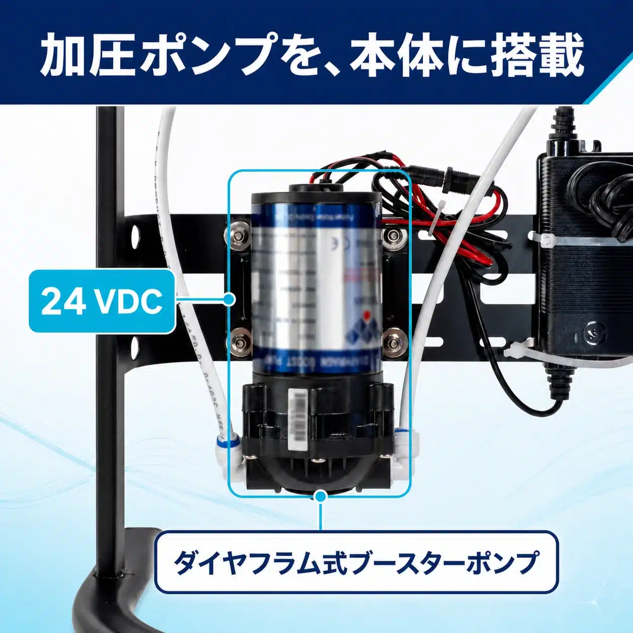 本体搭載24 VDCダイヤフラム式ブースターポンプの商品説明