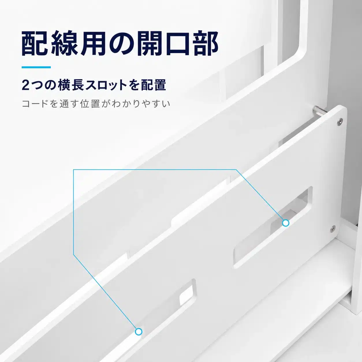 内部パネルにある横長2か所と上部の配線用開口