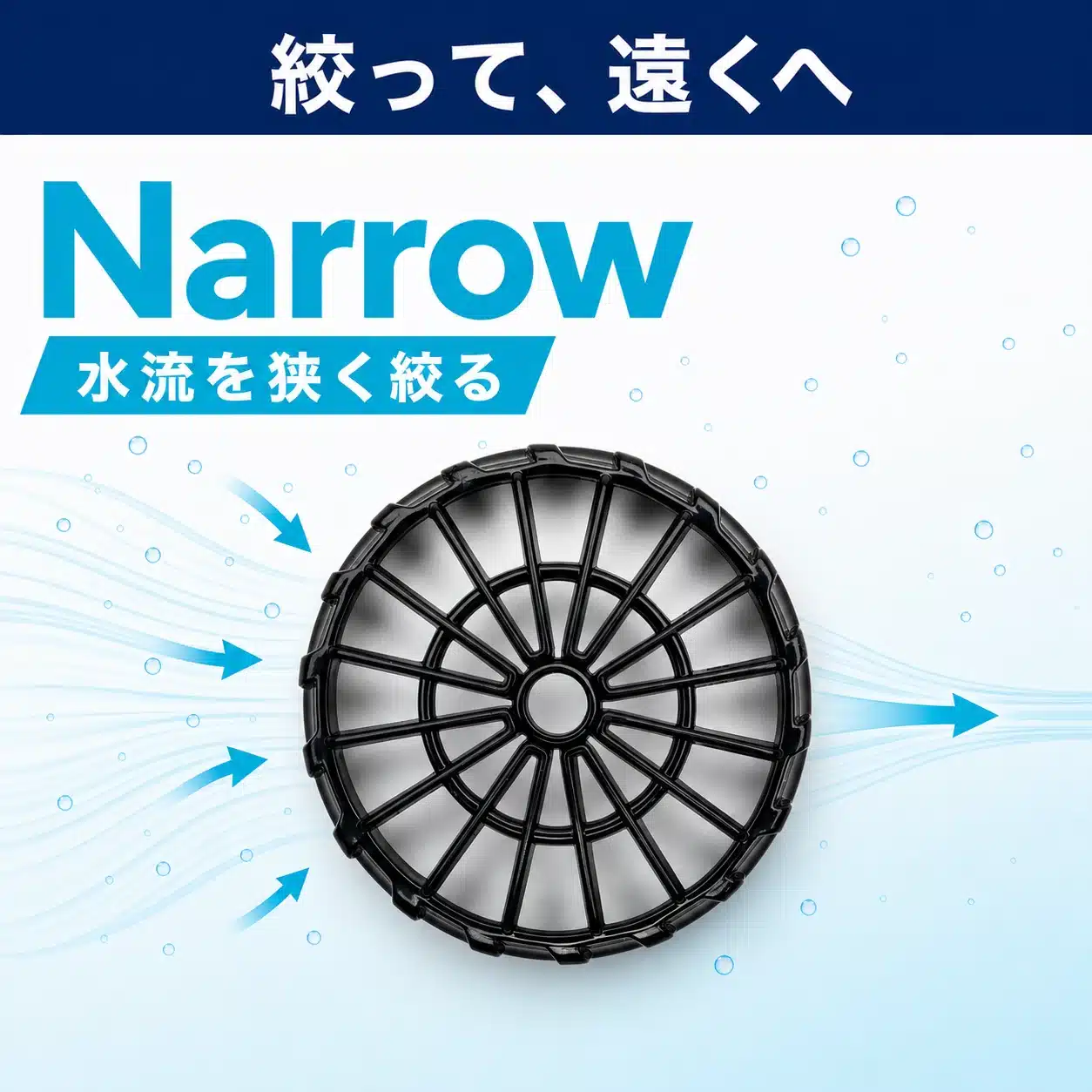 特徴パネル: 交換式ガードNarrow——水流を絞って遠くへ