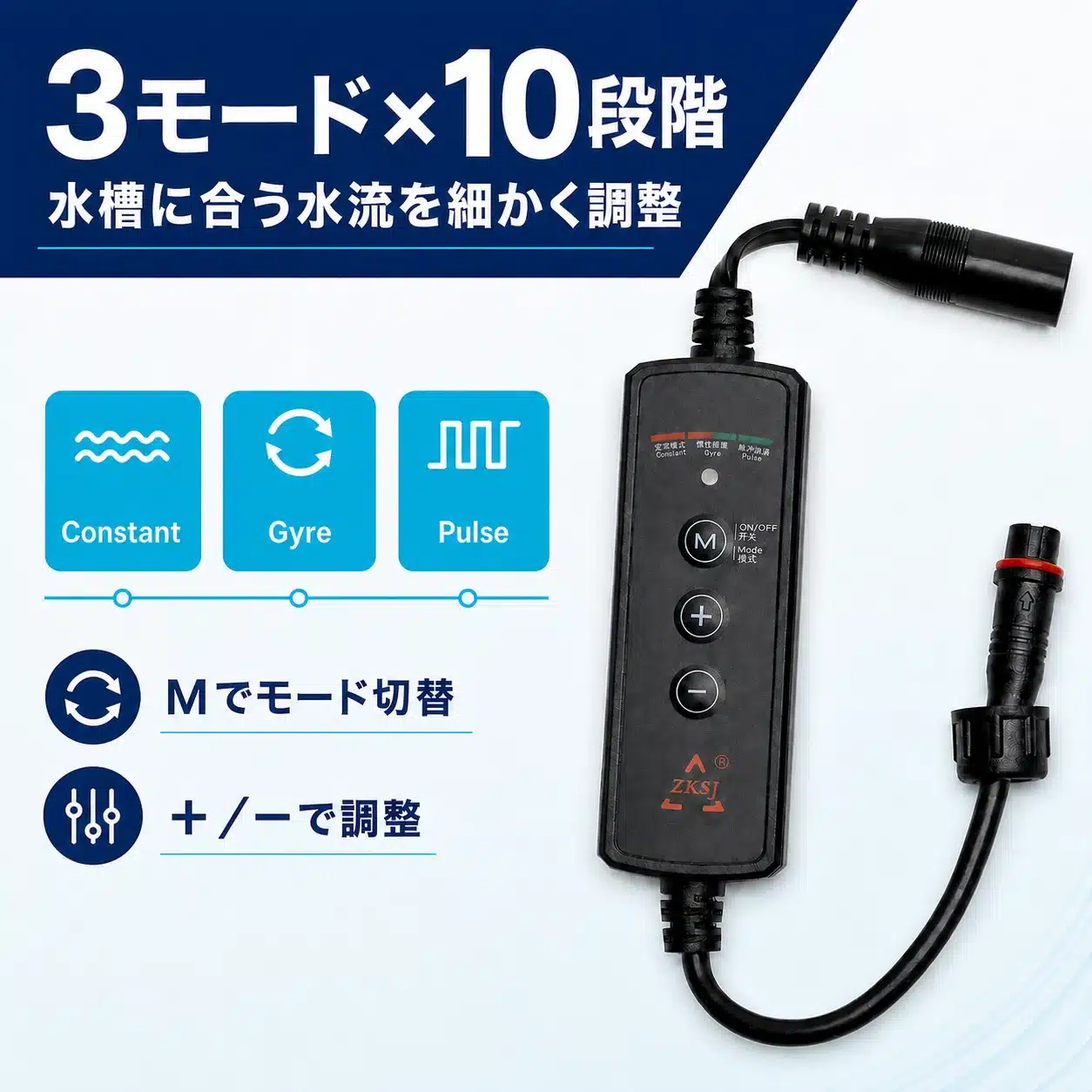 特徴パネル: Constant・Pulse・Gyreの3モード×10段階調整