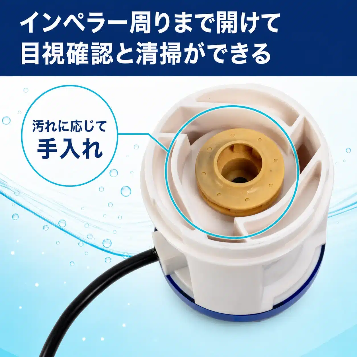 DX-1500のインペラー周りへアクセスできる構造を示すインフォグラフィック