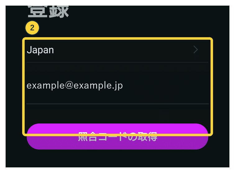 Android版iMicMolで国とメールアドレスを入力する実画面