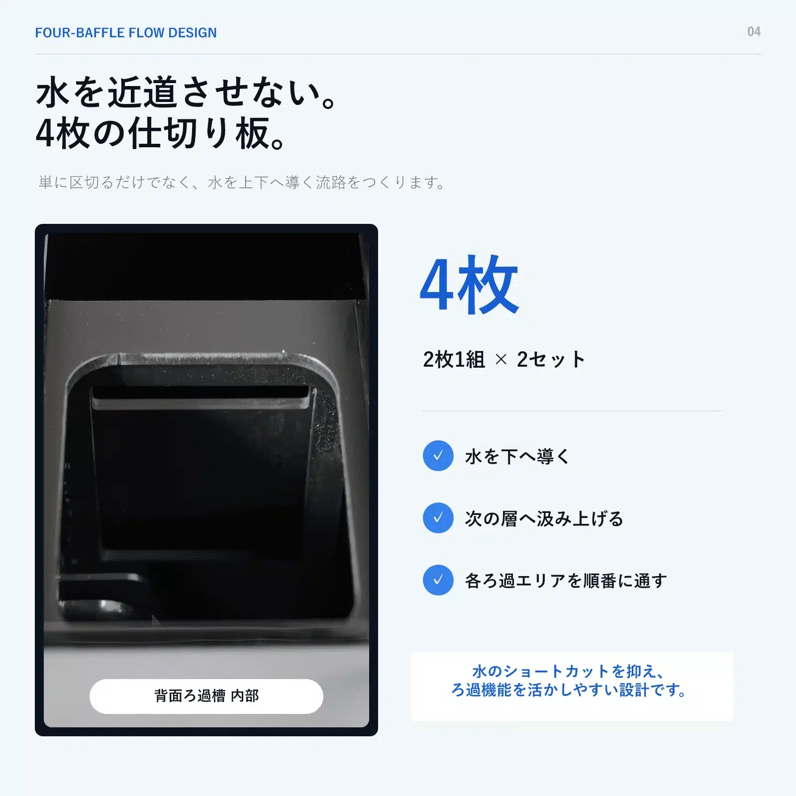 T45背面ろ過槽内部の4枚の仕切り板