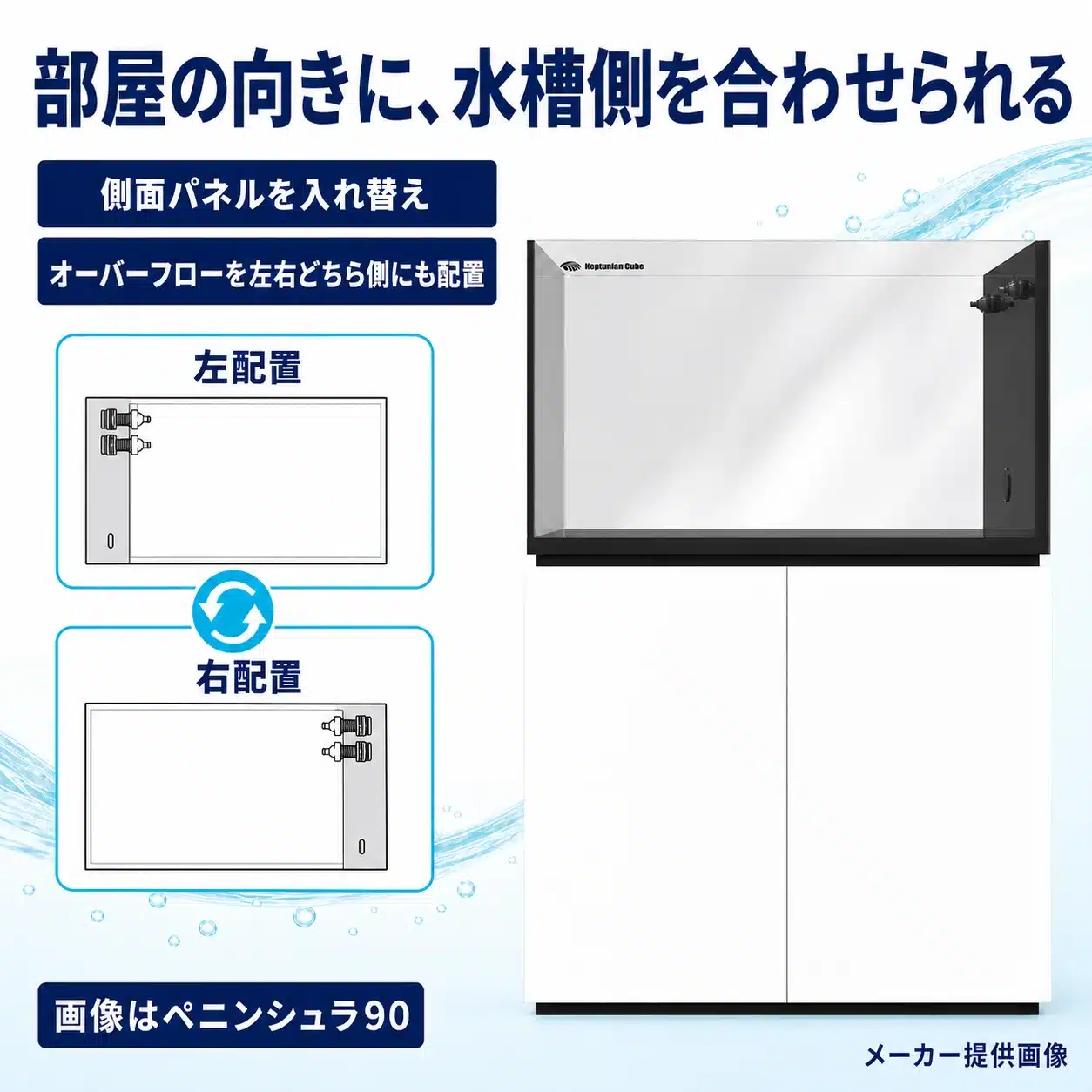 02-left-right-overflow | 海水魚通販はアクアギフト 入れ替え式キャビネット側面パネルの説明画像(ペニンシュラ90・メーカー提供画像)